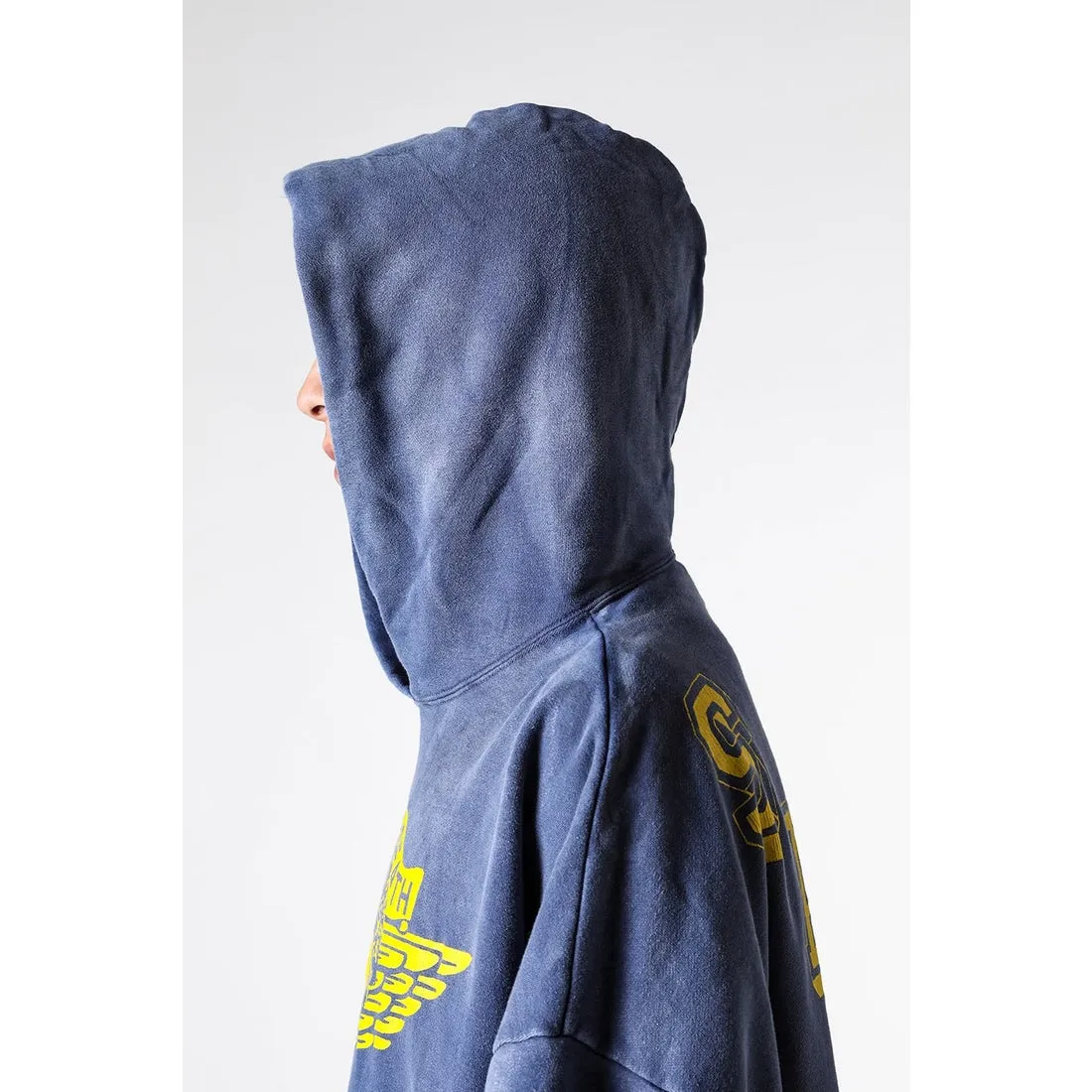 SAINT M×××××× ANGEL HOODIE/NAVY Angel Reborn Blue Hoodie Washed Blue S-XL Assute Garment Dyeing Full Clothes Water Fading Mud Dyeing Dirty Distress New Vintage Ceiling God Tailoring Original Super Loose Fit Customized Original Accessories God-level Print Restoration
